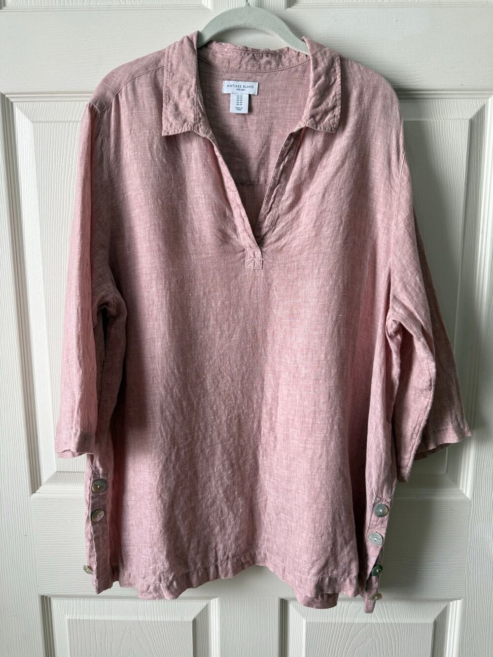Antibes Blanc pink linen top size 1X w buttons